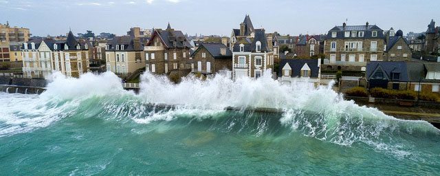 The ancient town of Saint-Malo is the site of the strongest tidal waves in Europe