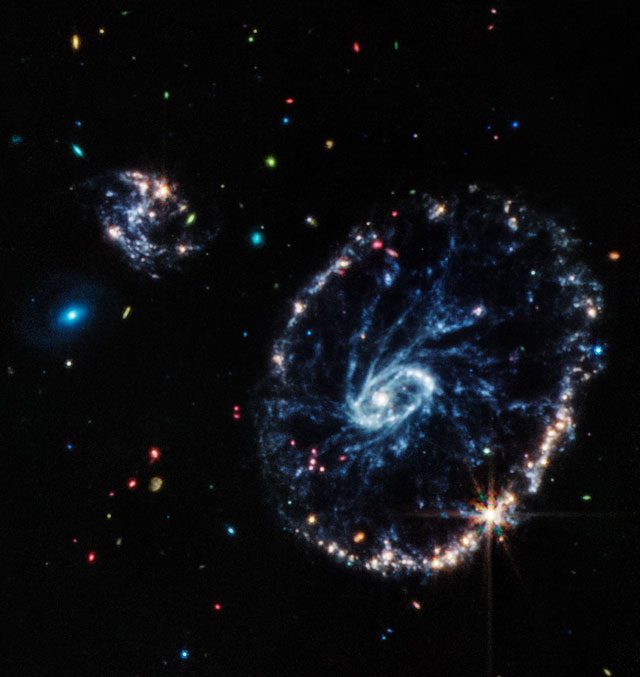 The Cartwheel Galaxy as seen by the MIRI instrument.