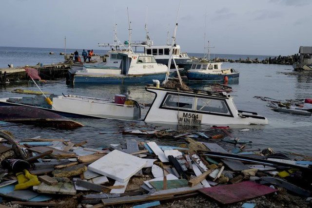 Many boats sank due to the impact of Hurricane Beryl.