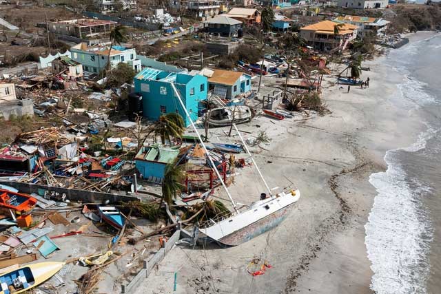 Damaged and destroyed homes in Petite Martinique, Grenada, after Hurricane Beryl.