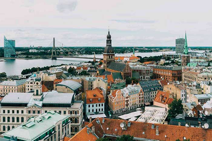 Panoramic view of the famous capital of the Republic of Latvia.