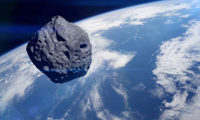 Illustration of an asteroid approaching Earth.