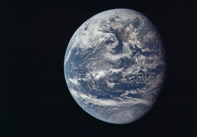 Earth viewed from the Apollo spacecraft cabin