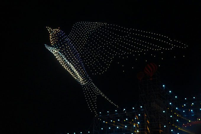 Drone performance resembling flying swallows at the opening night of Nha Trang Sea Festival