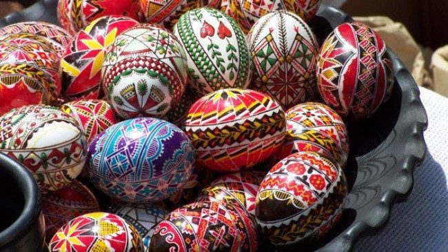 Colorfully decorated Easter eggs.