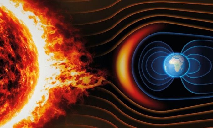 The magnetic field is a natural shield protecting the Earth from cosmic rays and harmful solar radiation.