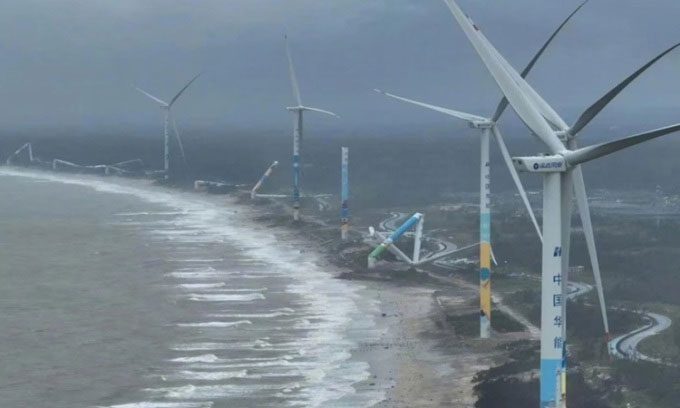 Some wind turbines toppled by Typhoon Yagi on Hainan Island.