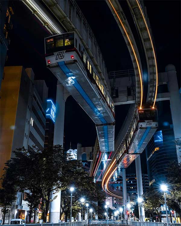 Inverted urban train line in Chiba