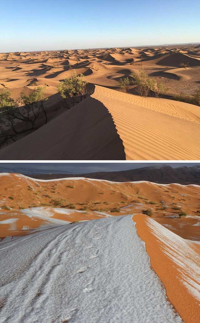 Snow can fall in the desert