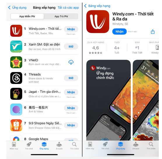 Windy becomes the most downloaded free app on iOS in Vietnam