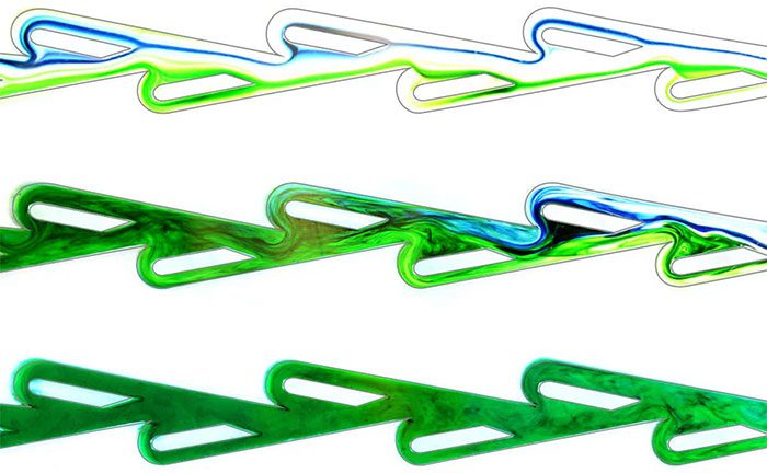 The flow paths within the Tesla valve are quite unusual