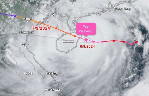 Position at noon on September 6 and the forecast path of Tropical Storm No. 3.