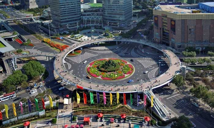 Roundabout combined with an overpass.