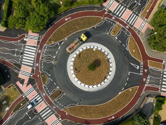 Typical roundabout in a left-hand driving country.