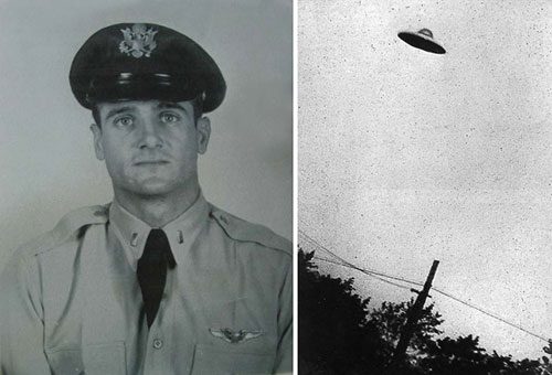 Lieutenant Felix Moncla and an image believed to be of the UFO.