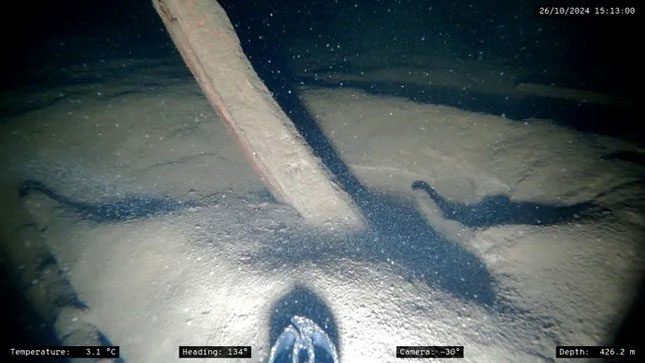 The shipwreck discovered in 2022 in the deep waters of Lake Mjøsa, Norway.