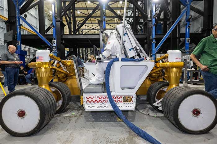 Close-up of the front and side of the lunar rover
