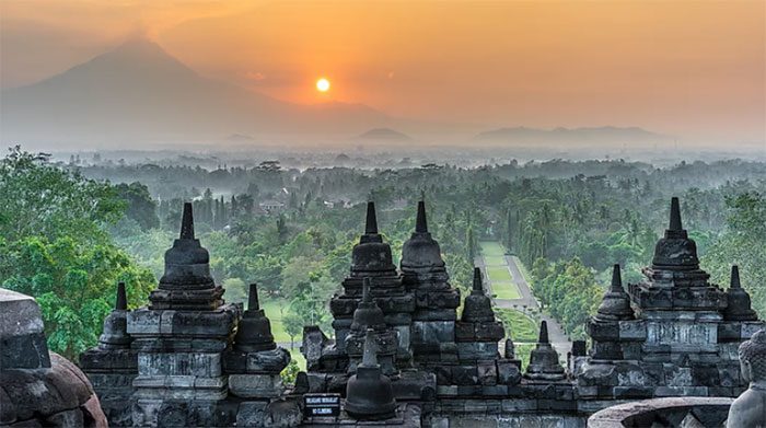 The view of the Kedu Valley from the Borobudur temple complex.