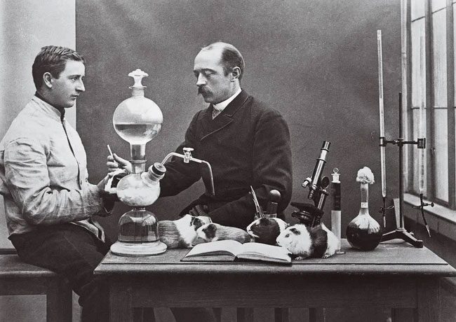 Emil von Behring (right) produced large amounts of serum, saving thousands of children.