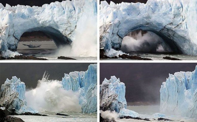 Giant ice blocks collapsing.