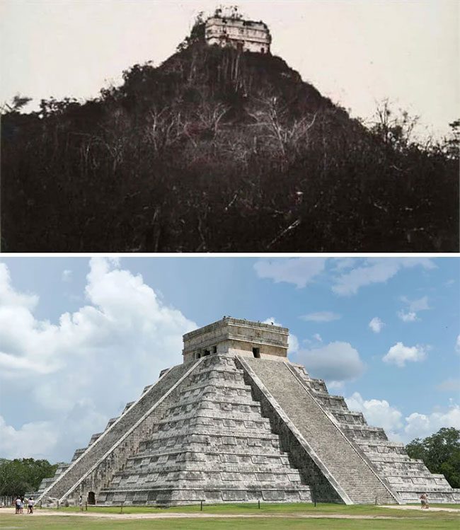 Chichen Itza, Mexico in 1892 and now