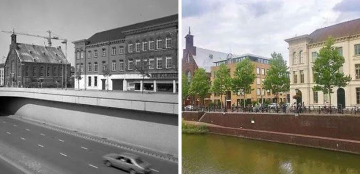 A corner of Utrecht, Netherlands in 1982 compared to 2020