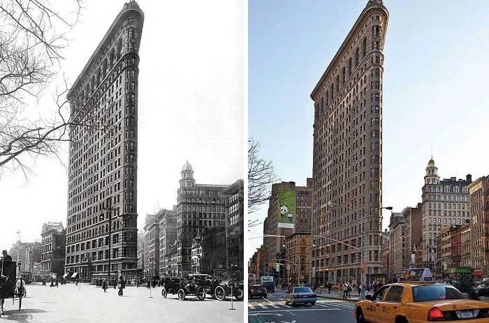 Flatiron Building in New York in 1917 and 2012