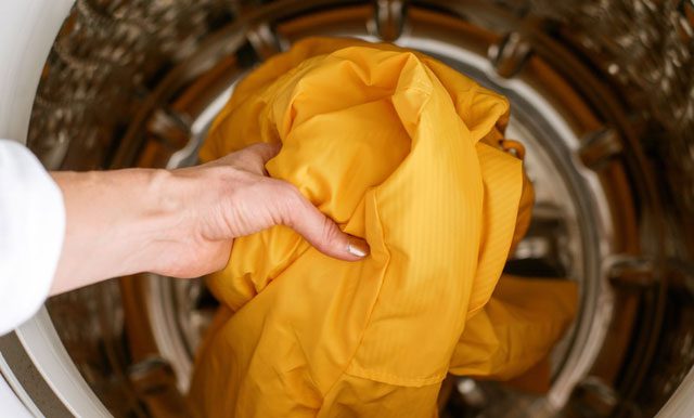 Raincoats can be washed in a washing machine and should be washed in cold water.