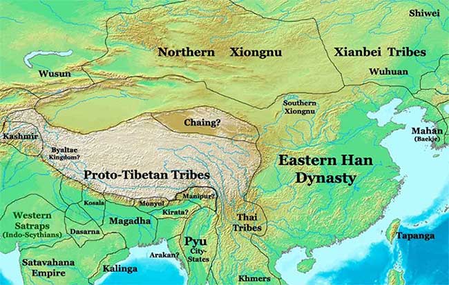 Map of the Northern and Southern Xiongnu territories after being divided by the Han.