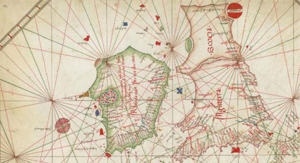 A 1473 nautical chart depicting the island in a round shape.