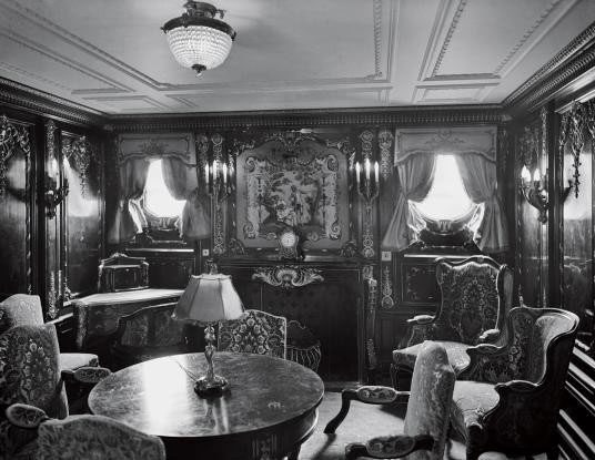 A luxurious room on the Olympic, the "sister ship" of the Titanic