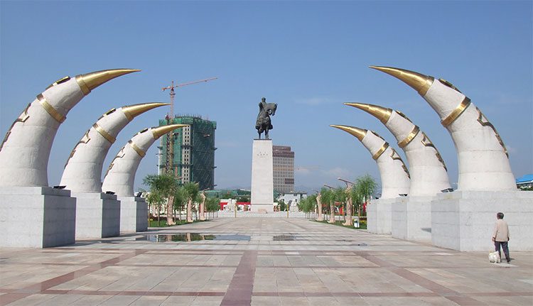 Monument commemorating Genghis Khan in Hohhot, Inner Mongolia, China.