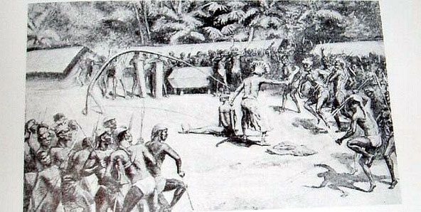 Sketch of the Ngombe tribe's sacrificial ceremony.