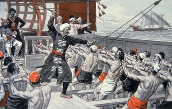 Barbary pirate ships used white male slaves as 'living oars'.