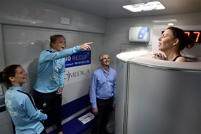 Cryotherapy chamber aids athletes in recovery.