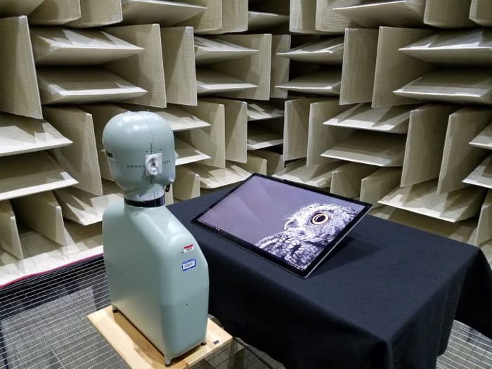 Testing in Microsoft's anechoic chamber.