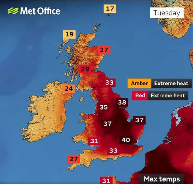 For the first time, the people of England have witnessed a severe heat warning in dark red.