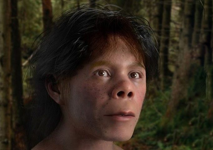 Face of the 8-year-old Neanderthal boy.