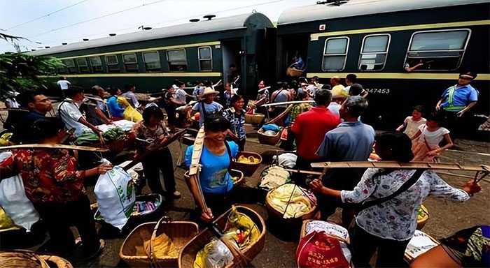 This special train is not only a means of transportation but also a miniature market