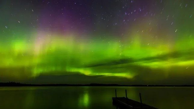 Northern Lights captured over Burntside Lake in northern Minnesota