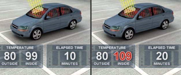 After leaving a car for 10 minutes under 27-degree heat, the temperature inside will be 37 degrees.