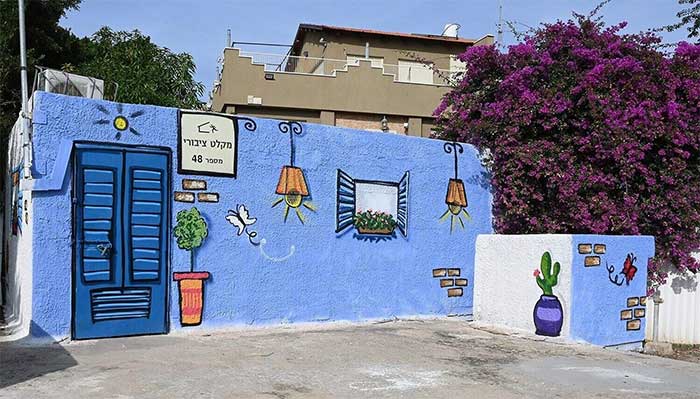 Outside a bomb shelter in Holon, 12 km from Tel Aviv.