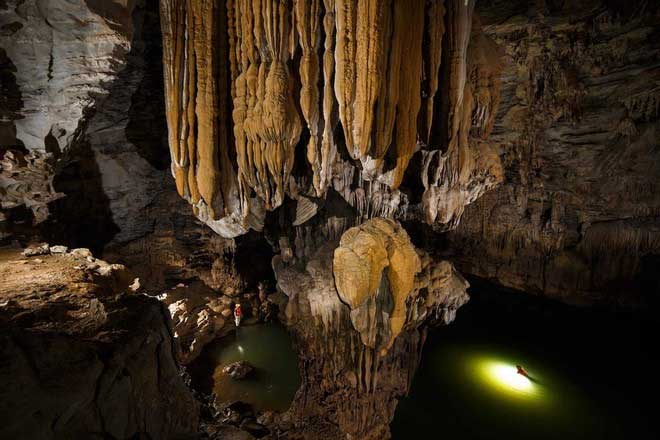 Inside the caves at Tu Lan are unique stalactite formations