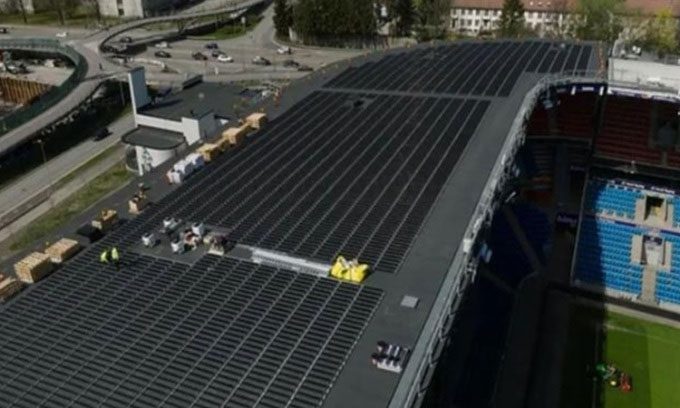 Rooftop solar power system at Ullevaal Stadion.