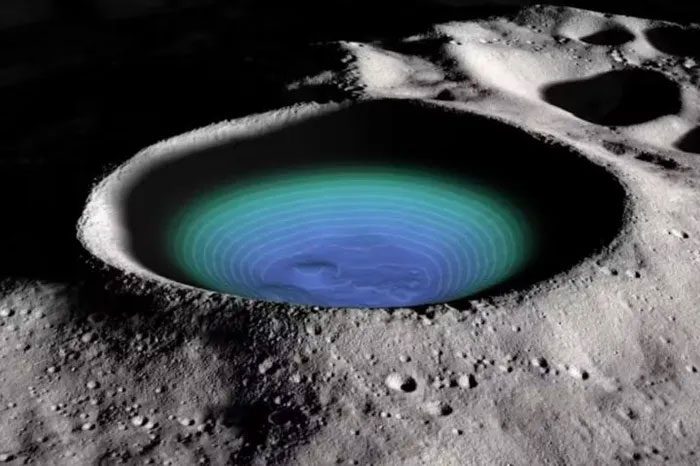 Simulation image of the Shackleton crater at the Moon's south pole.