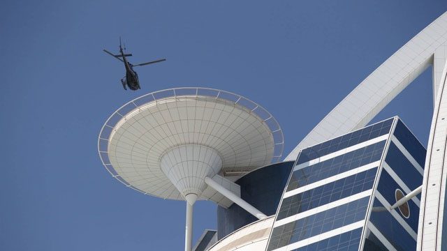 Burj Al Arab Hotel features a helipad at a height of 210m