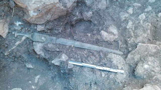 The 3,200-year-old sword found intact under a rock.