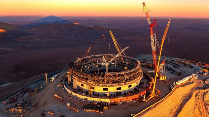 The Extremely Large Telescope (ELT) under construction in the Atacama Desert, Chile.