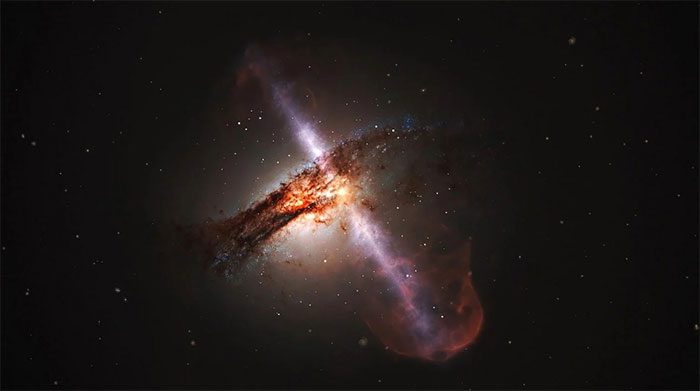 A supermassive black hole ejecting powerful jets throughout the universe