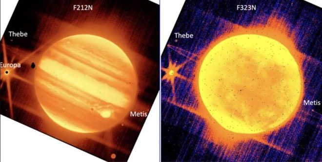 Other images of Jupiter captured by the 2.12-micron (left) and 3.23-micron filters